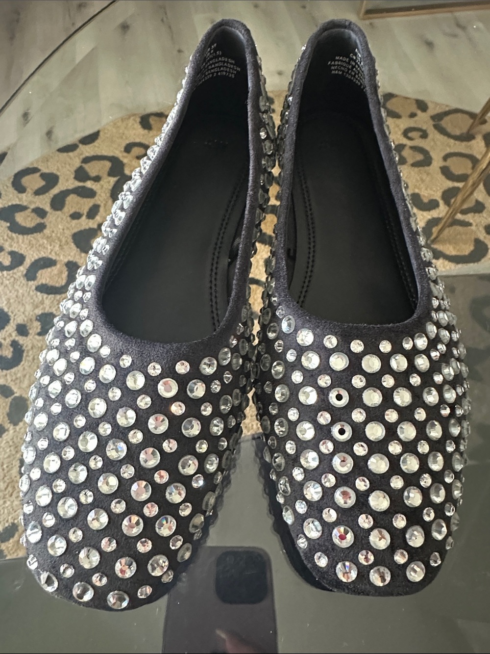 H&M Embellished Black Crystal Ballet Flats - Rhinestones